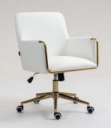 HR4318K Scaun Alb Piele Ecologica cu Bază Aurie