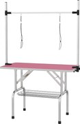 PawHut Masă de toaletat canină pliabilă cu coș metalic, bară din oțel inoxidabil reglabilă, 107x60x164 cm, roz | Aosom Romania