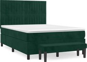 vidaXL Pat box spring cu saltea, verde închis, 140x190 cm, catifea