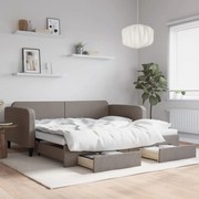 vidaXL Pat de zi cu extensie și sertare, gri taupe, 100x200 cm, textil