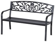 Outsunny Banca de gradina din metal cu spatar decorat, 127x60x87cm – negru | Aosom Romania