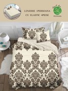 Set Lenjerie De Pat 1 Persoana, 4 piese, cu ELASTIC - Beige Royal