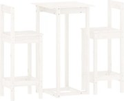 vidaXL Set mobilier de bar, 3 piese, alb, lemn masiv de pin