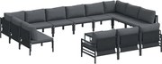 vidaXL Set de canapele pentru grădină cu pernă 14 pcs Negru Oțel