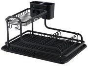 Uscător de vase Luigi Ferrero FR-4028AD, 43x38.5x22 cm, 2 niveluri, Tavă de scurgere, Antiderapant, Suporturi, Negru