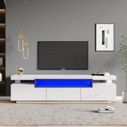 Elegant mobilier TV lucios cu iluminare LED în 16 culori, Alb | Aosom Romania