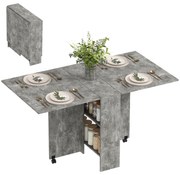 HOMCOM Masă Pliabilă din Lemn cu Roți, pentru 4-6 Persoane, 75x140x75 cm, Gri | Aosom Romania