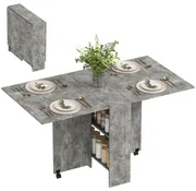 HOMCOM Masă Pliabilă din Lemn cu Roți, pentru 4-6 Persoane, 75x140x75 cm, Gri | Aosom Romania