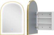 HOMCOM Dulap de perete pentru baie cu oglindă și iluminare LED, ușă arcuită, anti-abur, 50x14,5x70cm, auriu | Aosom Romania