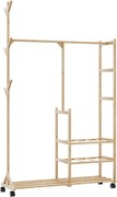 vidaXL Suport pentru haine cu rafturi și roți 100x38x175,5 cm bambus