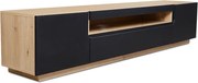 Comodă TV Loftia 200 cm cu două uși și nișă - artisan / negru mat