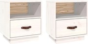 vidaXL Noptiere, 2 buc., alb, 40x34x45 cm, lemn masiv de pin
