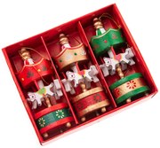 Decorațiuni de Crăciun din lemn Carusel cu căluți8 cm, SET DE 3 PIESE