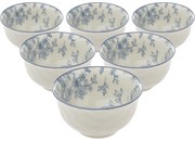 Set de 6 boluri din ceramică Flori delicate 11.5 cm, albastru