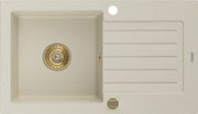 Mexen Pablo chiuvetă de bucătărie din granit cu 1 compartiment cu picurător 752 x 436 mm, bej, sifon auriu - 6510751010-69-G
