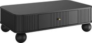 Măsuță de cafea Vesper 103x60 cm cu sertar - negru cu mânere aurii și picioare sferice