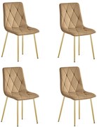 Set 4 Scaune Bucatarie/Dining Fido Catifea  Maro Picioare Aurii