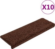 vidaXL Covorașe pentru scări, 10 buc., 65x21x4 cm, maro, cu margini dreptunghiulare