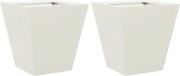 vidaXL Jardiniere de grădină, 2 buc., alb, 30x30x30 cm, oțel