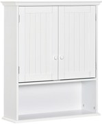 kleankin Dulap de Baie Suspendat cu Dulăpior, 2 Uși cu Închidere Magnetică și Raft Deschis, 60x20x70.5 cm, Alb | Aosom Romania