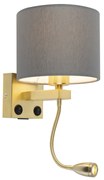 Aplică de perete Art Deco aurie cu USB și abajur gri - Brescia