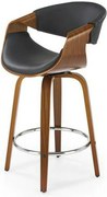 Scaun bar lemn spatar H123, negru/nuc, piele ecologica, 55x51x91 cm