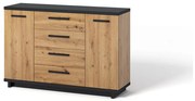Comodă Indi K2D4SZ (Stejar artisan + Negru mat + Stejar artisan). 1051741