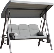 Outsunny Balansoar pentru 3 Persoane cu Acoperiș Reglabil și Suporturi Laterale, Gri Deschis | Aosom Romania