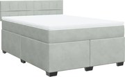vidaXL Pat box spring cu saltea, gri deschis, 140x190 cm, catifea