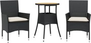 vidaXL Set mobilier grădină perne 3 piese negru poliratan/lemn acacia