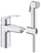 Set baterie lavoar Grohe Eurosmart S, 3/8'', monocomanda, set dus igienic, 1 jet, crom - 23124003