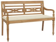vidaXL Bancă Batavia cu pernă crem, 120 cm, lemn masiv tec