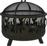 Outsunny Cuva pentru foc, vatră, incl. protecție la scântei, 1 cârlig, Ø61,5 cm x 52 cm, Negru | Aosom Romania