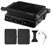 Concept ge3600 - Grătar contact cu sondă temperatură GLASS 2000W/230V negru
