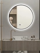 Oglindă LED Touch Premium, Dezaburire, Rama Negra, 3 Tipuri Lumină 80 cm