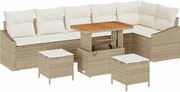 vidaXL Set de canapele pentru grădină cu pernă 9 pcs Bej poliratan