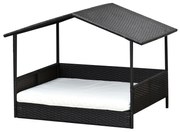 PawHut Pat Ratan pentru Câini cu Acoperiș pentru Exterior, Pat ridicat pentru câini mici și medii, Pat răcoros pentru Animale de Companie cu Cadru din Metal, Pat pentru Exterior, 69 x 98 x 70 cm, Cafea-Brun | Aosom Romania