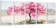 Tablou 5-piese cireș oriental în design roz