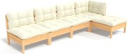 vidaXL Set mobilier grădină cu perne crem, 5 piese, lemn de pin