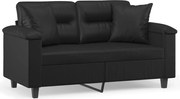 vidaXL Canapea cu 2 locuri cu pernuțe, negru, 120 cm, piele ecologică