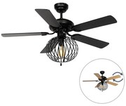 Ventilator de tavan negru cu imprimeu lemn 107,5 cm cu comutator cu lanț - Mistral Johanna