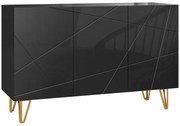 HOMCOM Dulap de Depozitare cu 2 Dulapuri și Raft Reglabil pe 3 Niveluri, Bufet Modern din PAL și Metal, 120x40x75 cm, Negru și Auriu | Aosom Romania