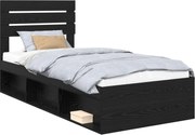 vidaXL Cadru de pat cu headboard Negru 100 x 200 cm Lemn de pin masiv