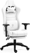 DOWINX 6657B - Scaun Gaming Ergonomic, Masaj in perna lombara, Șezut cu Arcuri Metalice și Spumă, Cotiere 4D, Suport pentru picioare, Rabatabil, Rezistent 136 kg, Material textil, Alb