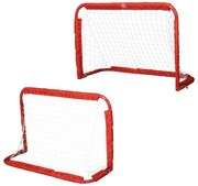 HOMCOM Set 2 Porți de Fotbal Pliabile pentru Exterior cu 4 Țăruși, Plasă de Fotbal din Metal și Tetrolon, 90x36x60 cm, Roșu | Aosom Romania