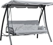 Balansoar de Gradina Outsunny 3 Locuri cu Acoperis Rabatabil Convertibil Pat Poliester Crem 209 cm x 114 cm x 170 cm