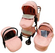 Carucior 3 in 1 cu landou, scoica si geanta, 0-36 luni, Roz - CPC-11-roz