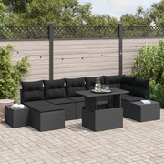 vidaXL Set de canapele pentru grădină cu pernă 8 pcs Negru