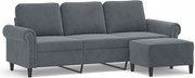 vidaXL Canapea cu 3 locuri și taburet, gri închis, 180 cm, catifea