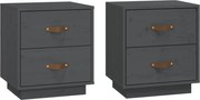 vidaXL Noptiere, 2 buc., gri, 40x34x45 cm, lemn masiv de pin